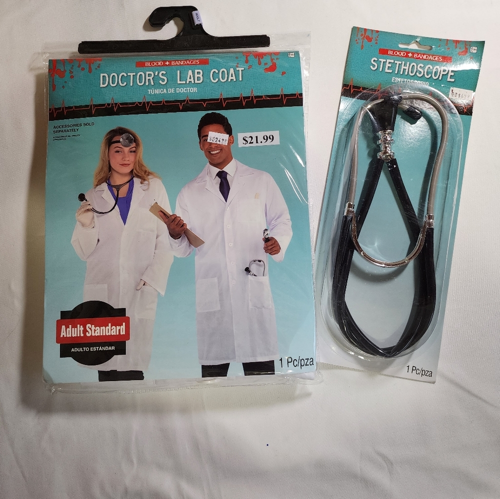 Doctors lab coat costume w/novelty stethoscope
